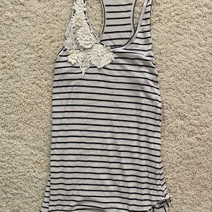 Striped Tank with Lace Flower Detail